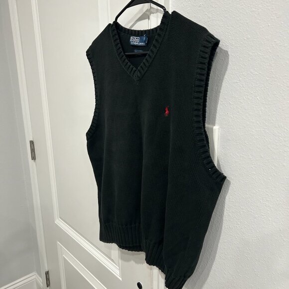Polo Ralph Lauren Unisex Black Knit Cotton Sweater V-Neck Vest Size XXL Preppy - Picture 3 of 9